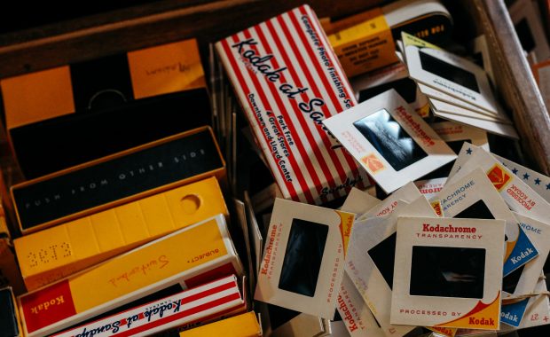 a box with old photographs and film